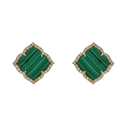 Yellow Gold Capri Small Flower Earrings - Malachite