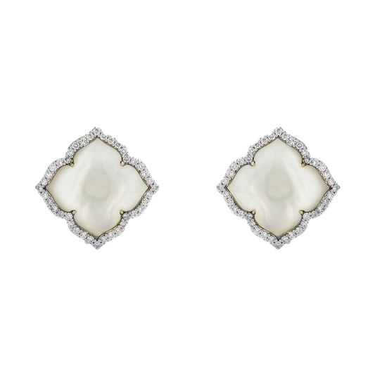 White Gold Capri Small Flower Earrings - Mother of Pearl