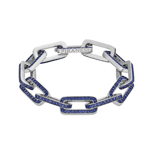 White Gold Link Bracelet - Blue Sapphire