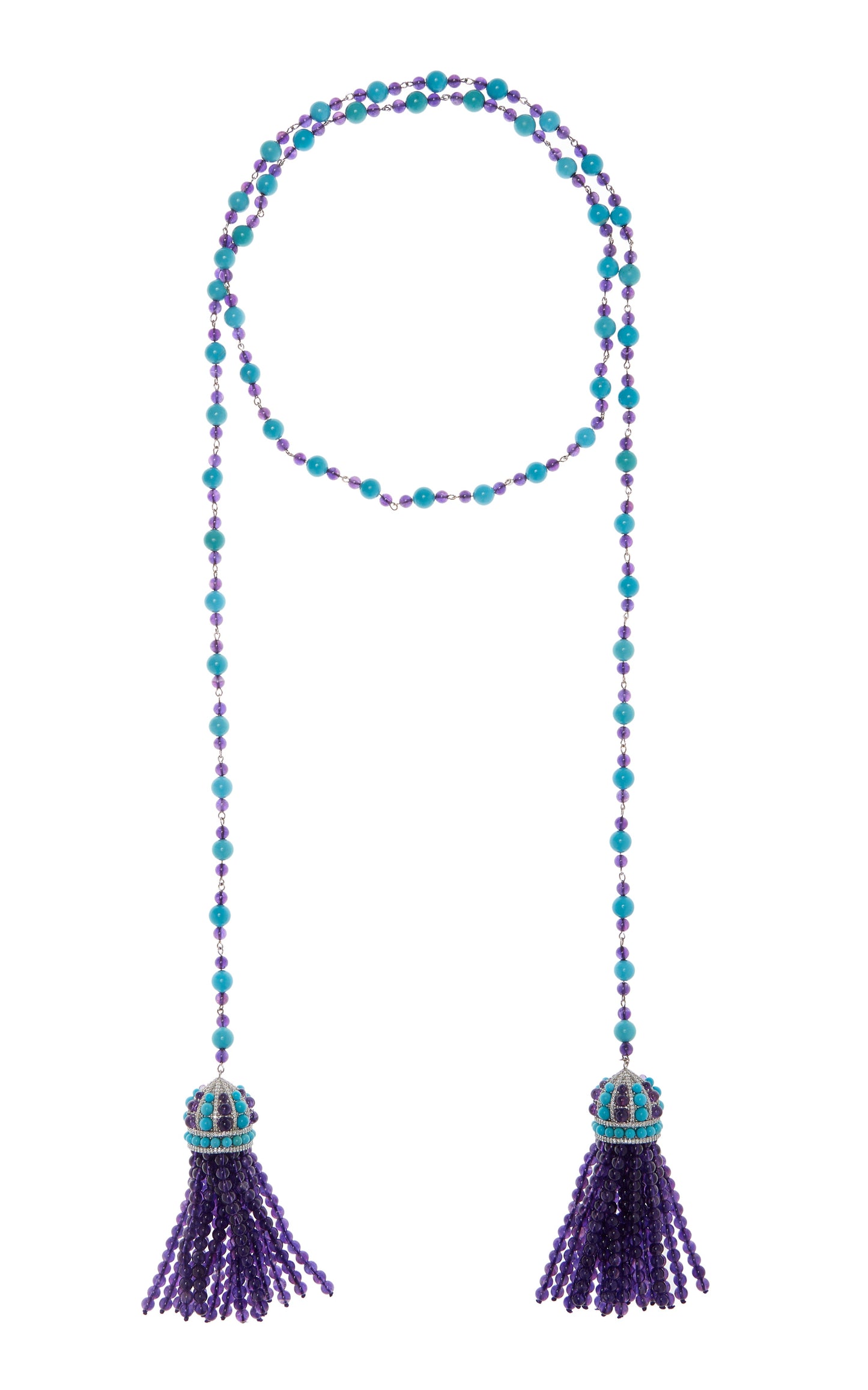 White Gold Capri Tassel Lariat - Amethyst