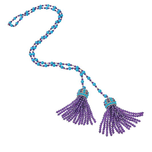 White Gold Capri Tassel Lariat - Amethyst
