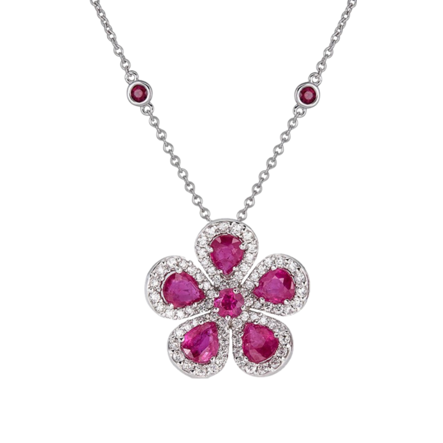 White Gold Classic Flower Large Necklace