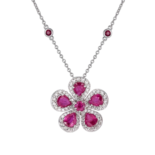 White Gold Classic Flower Large Necklace