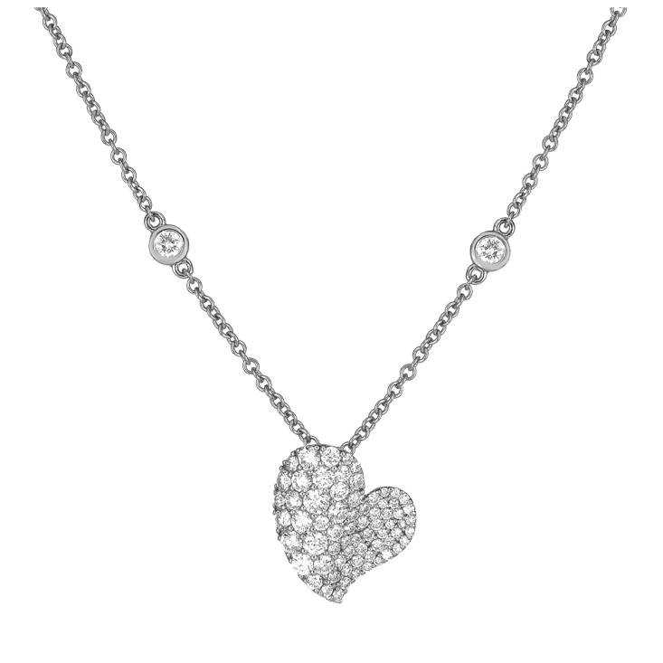 White Gold Wave Heart Small Necklace