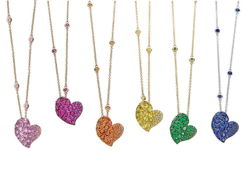 Rose Gold Wave Heart Medium Necklace - Pink Sapphire