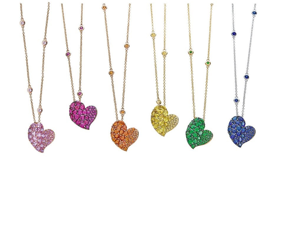 Yellow Gold Wave Heart Medium Necklace - Tsavorite