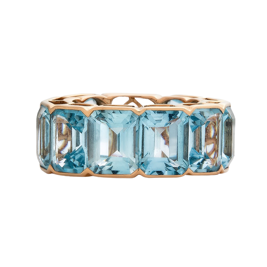 Rose Gold Pietra Emerald Cut Eternity Band - Blue Topaz