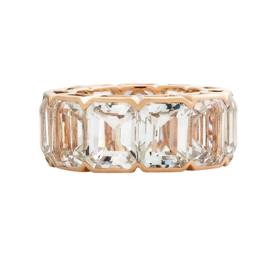 Rose Gold Pietra Emerald Cut Eternity Band - White Topaz