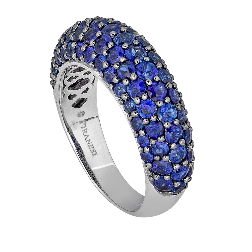White Gold Dome Small Ring - Blue Sapphire