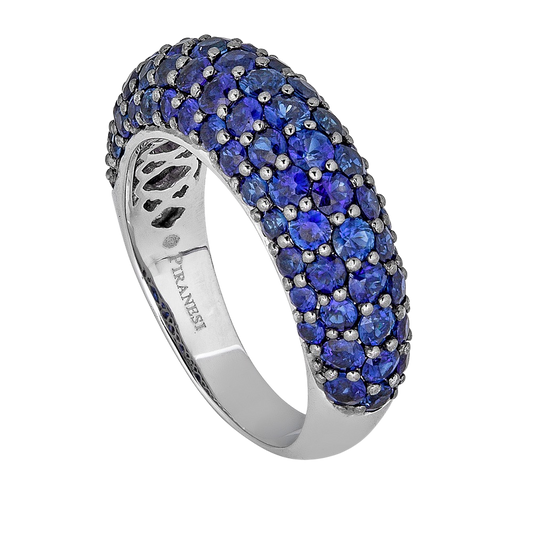 White Gold Dome Small Ring - Blue Sapphire
