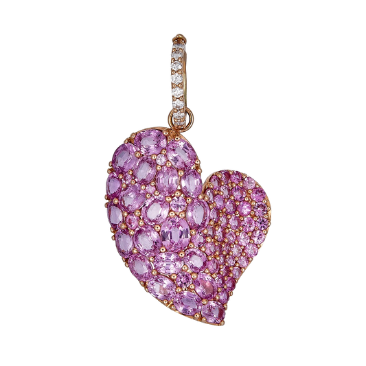 Rose Gold Wave Heart Large Pendant - Pink Sapphire