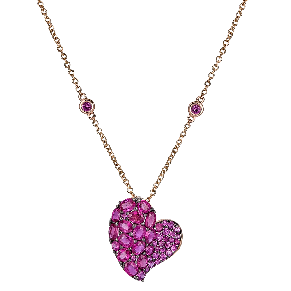Rose Gold Wave Heart Medium Necklace - Pink Sapphire