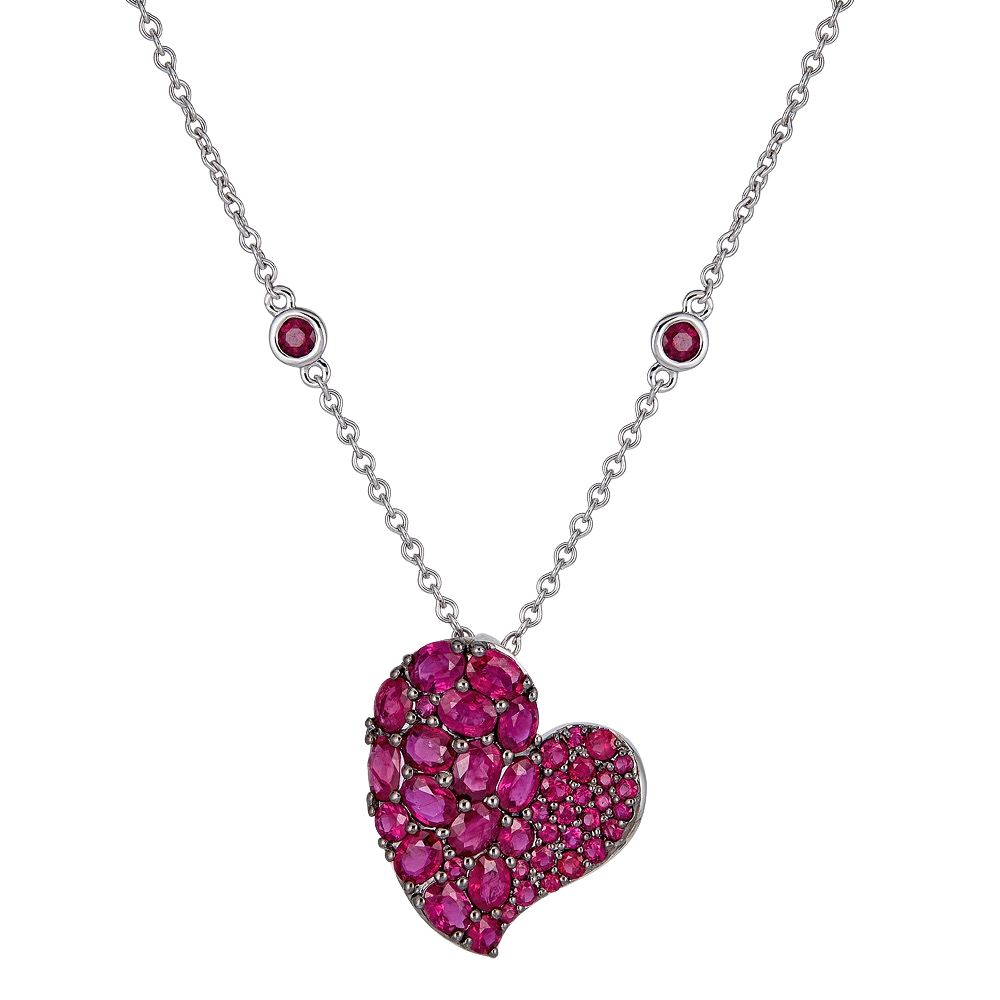 White Gold Wave Heart Medium Necklace