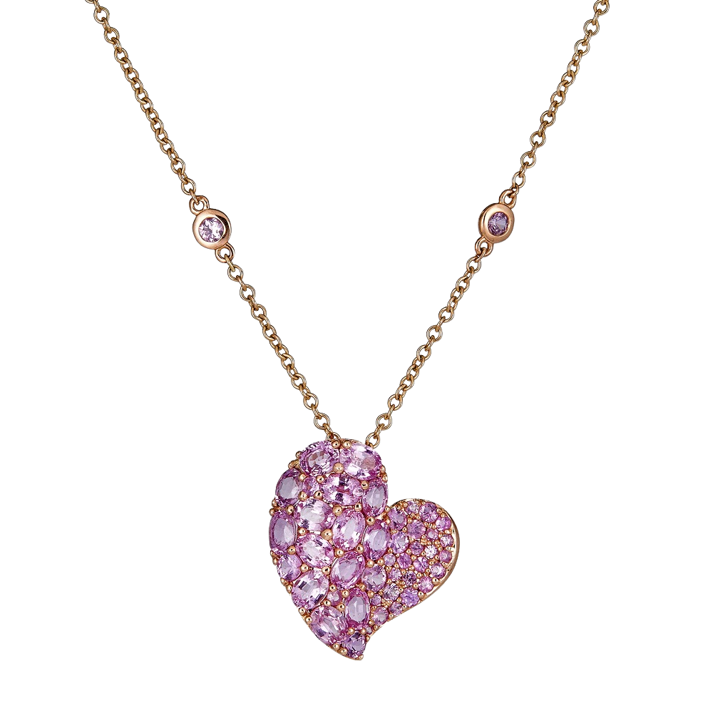 Rose Gold Wave Heart Medium Necklace - Pink Sapphire