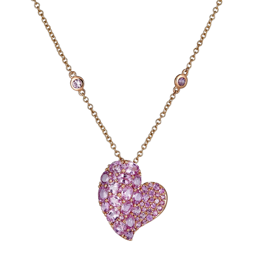 Rose Gold Wave Heart Medium Necklace - Pink Sapphire
