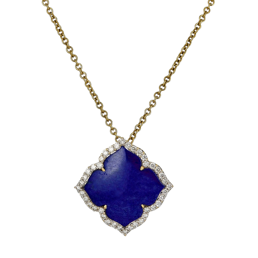 Yellow Gold Capri Flower Necklace - Lapis Lazuli