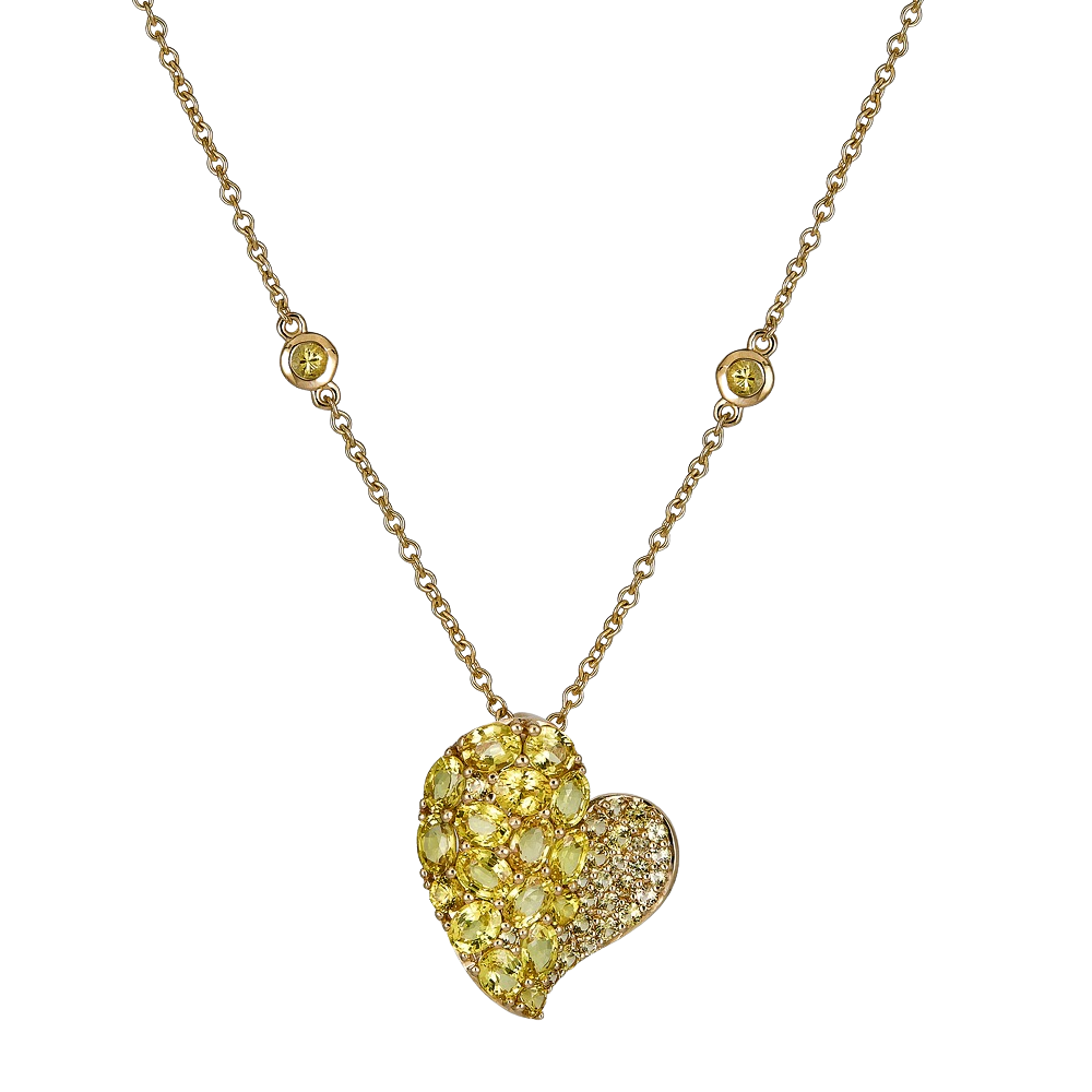 Yellow Gold Wave Heart Medium Necklace - Yellow Sapphire