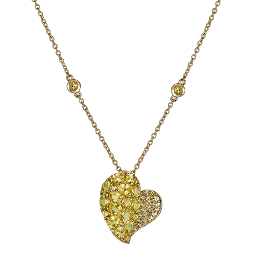 Yellow Gold Wave Heart Medium Necklace - Yellow Sapphire