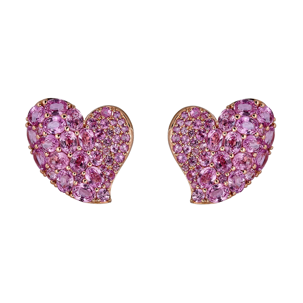 Rose Gold Wave Heart Medium Earring - Pink Sapphire