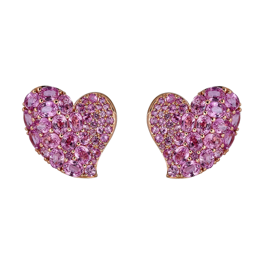 Rose Gold Wave Heart Medium Earring - Pink Sapphire