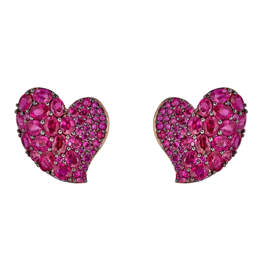 Rose Gold Wave Heart Medium Earring - Pink Sapphire
