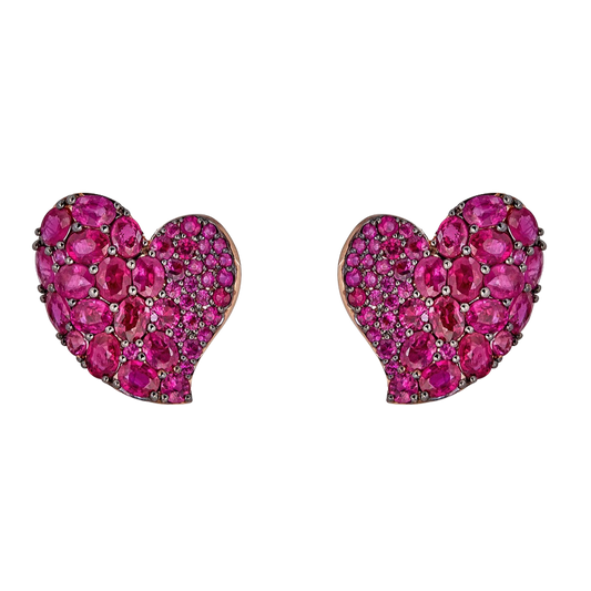 Rose Gold Wave Heart Medium Earring - Pink Sapphire