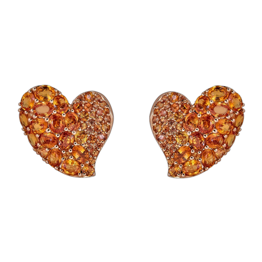 Rose Gold Wave Heart Medium Earring - Orange Sapphire