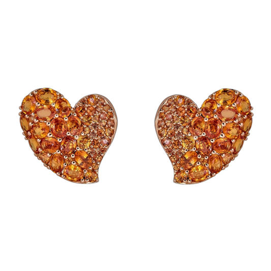 Rose Gold Wave Heart Medium Earring - Orange Sapphire