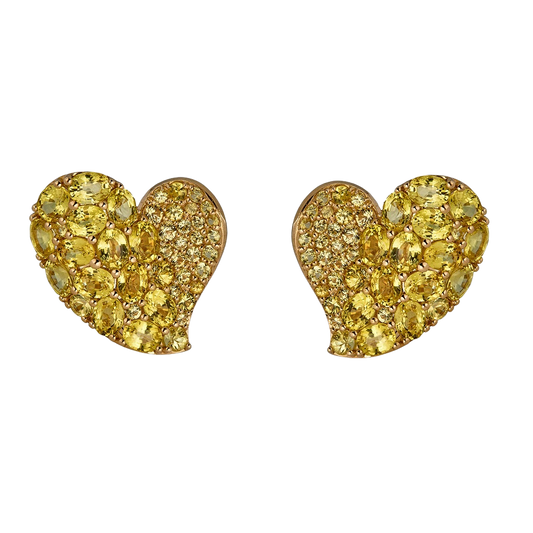 Yellow Gold Wave Heart Medium Earring - Yellow Sapphire