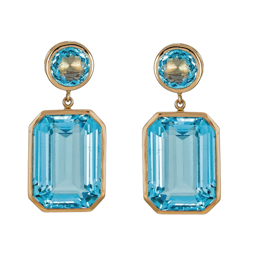Rose Gold Pietra Drop Earrings - Blue Topaz
