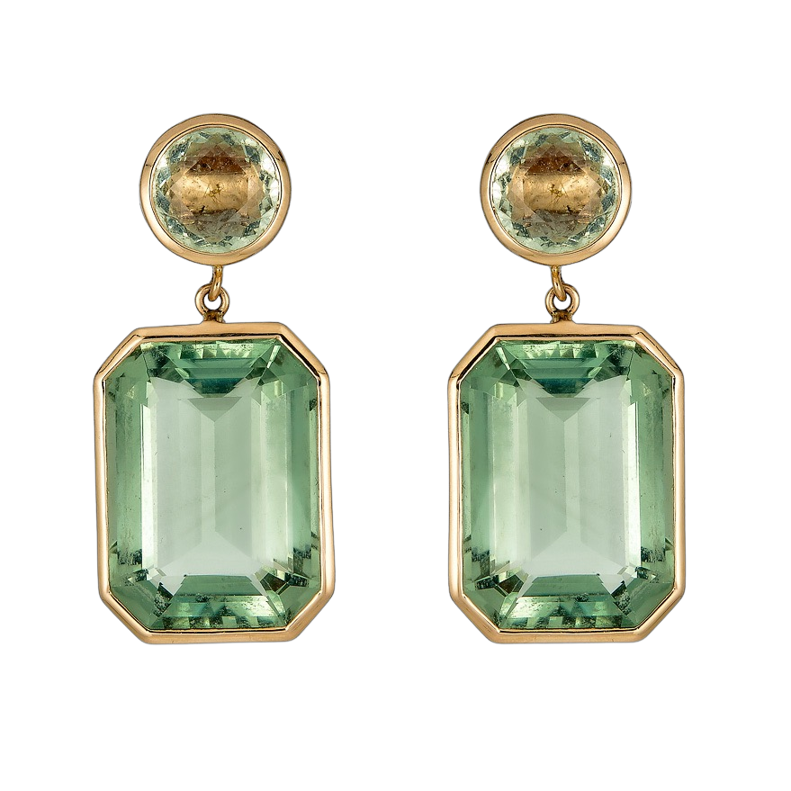 Rose Gold Pietra Drop Earrings - Green Amethyst