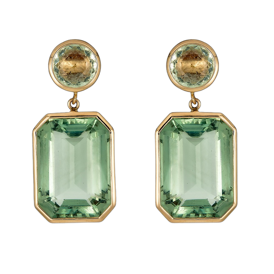 Rose Gold Pietra Drop Earrings - Green Amethyst