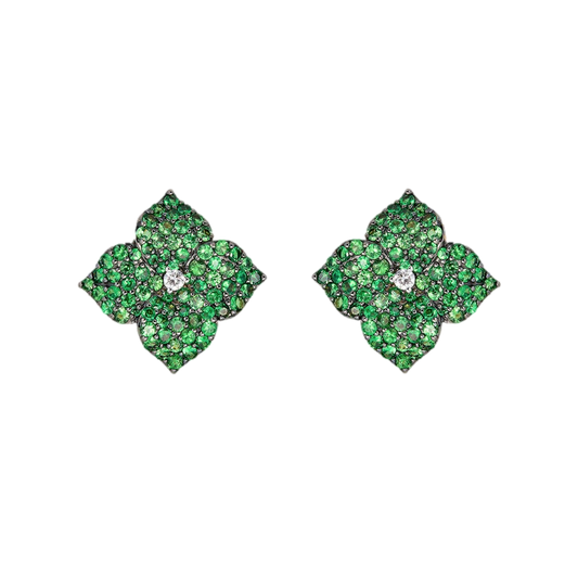 Rose Gold Fiore Small Flower Earrings - Green Tsavorite