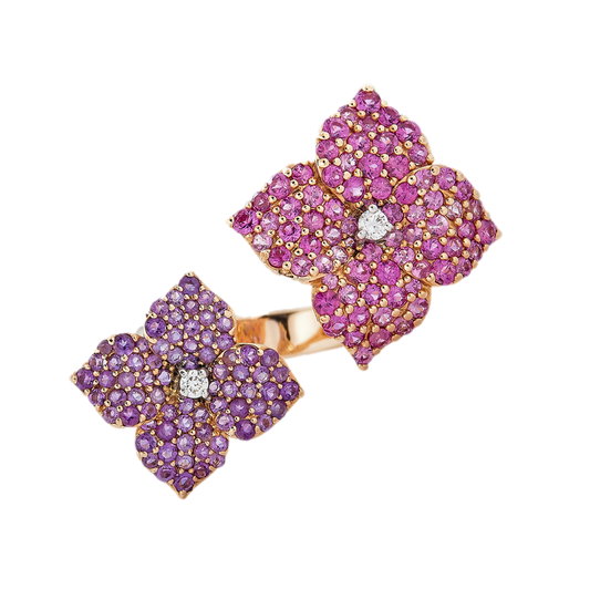 Rose Gold Fiore Double Flower Ring - Pink Sapphire