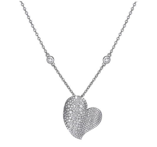 White Gold Wave Heart Medium Necklace