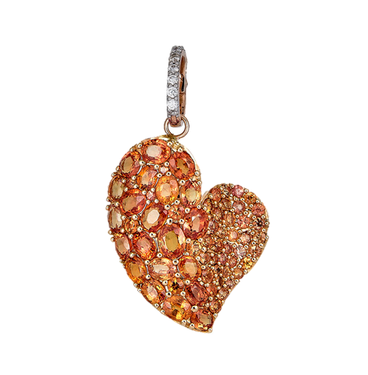 Rose Gold Wave Heart Large Pendant - Orange Sapphire