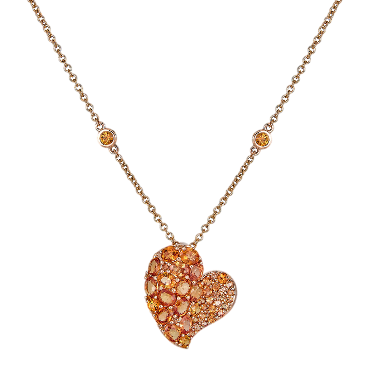 Rose Gold Wave Heart Medium Necklace - Orange Sapphire