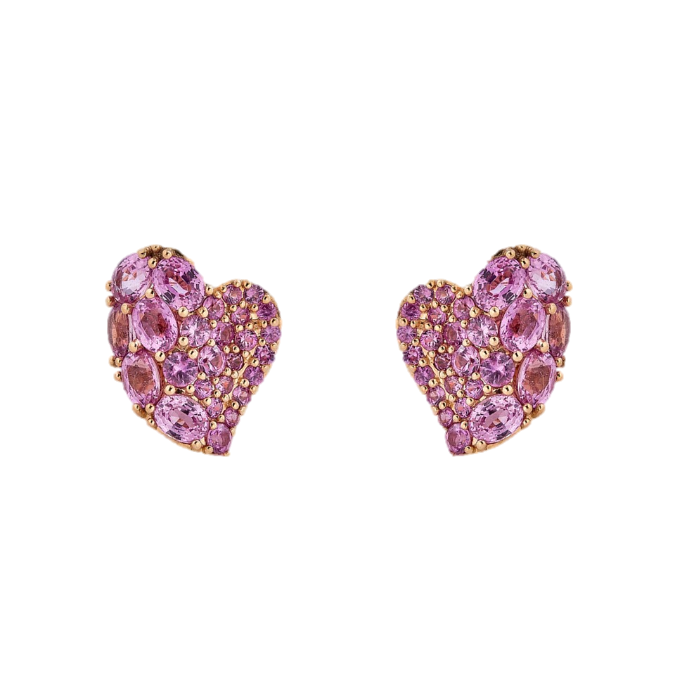 Rose Gold Wave Heart Small Earring - Pink Sapphire