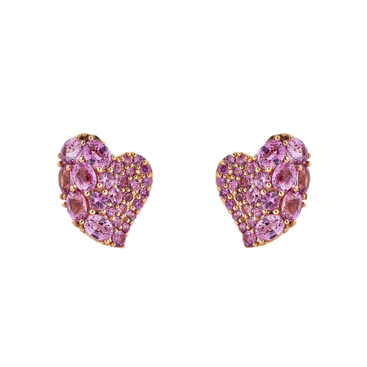 Rose Gold Wave Heart Small Earring - Pink Sapphire