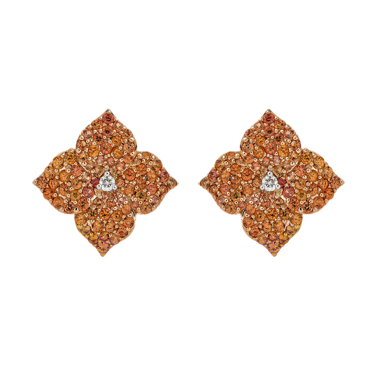 Rose Gold Fiore Large Flower Earrings - Orange Sapphire