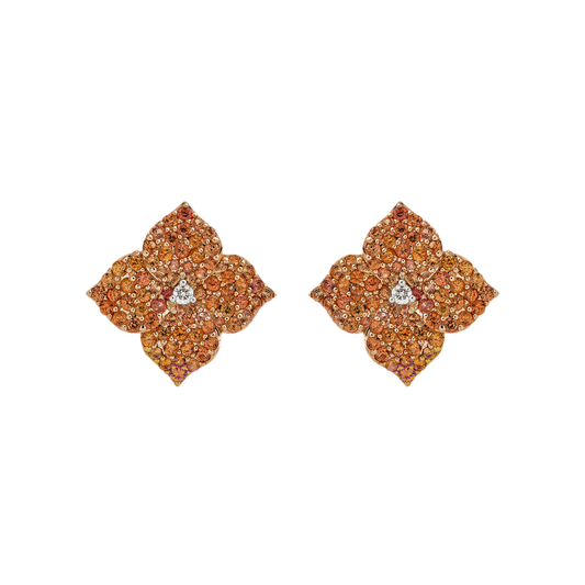 Rose Gold Fiore Small Flower Earrings - Orange Sapphire