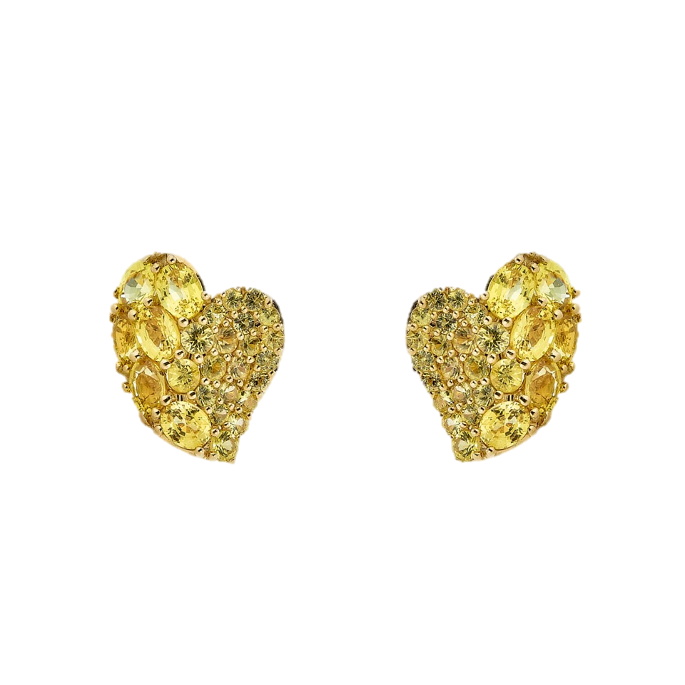 Yellow Gold Wave Heart Small Earring - Yellow Sapphire