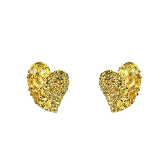 Yellow Gold Wave Heart Small Earring - Yellow Sapphire