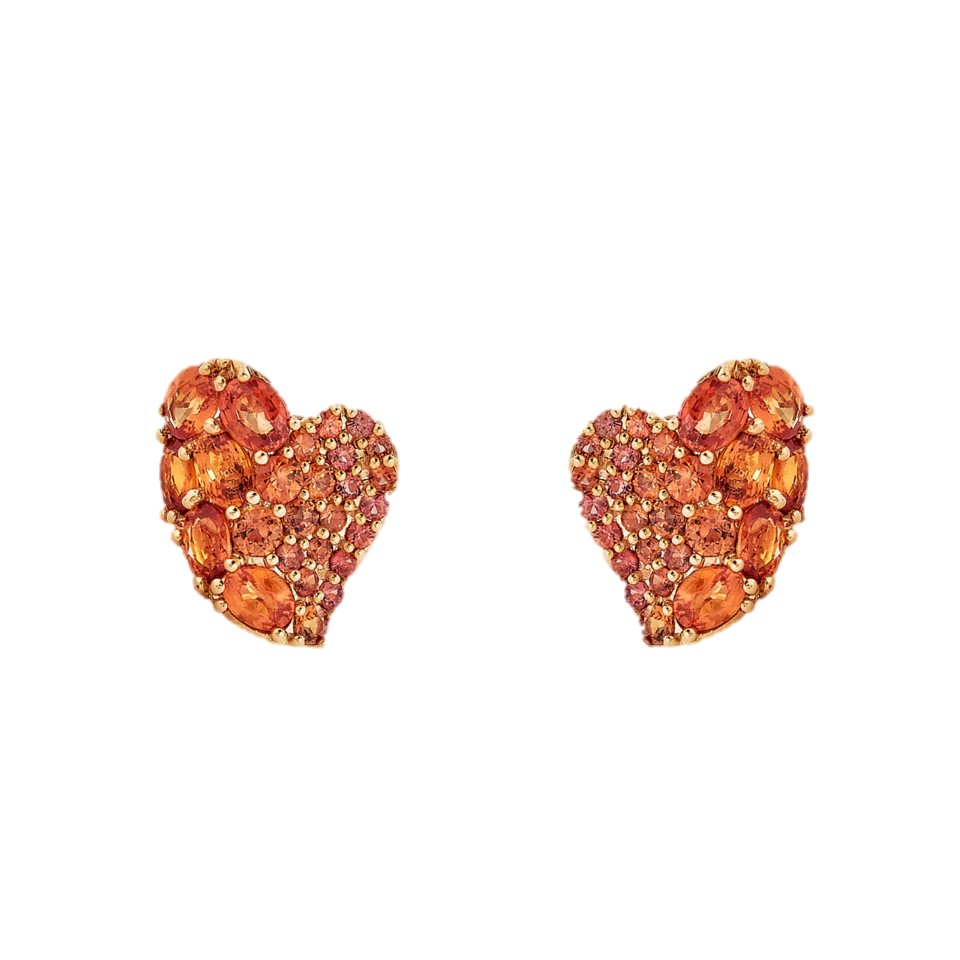 Rose Gold Wave Heart Small Earring - Orange Sapphire