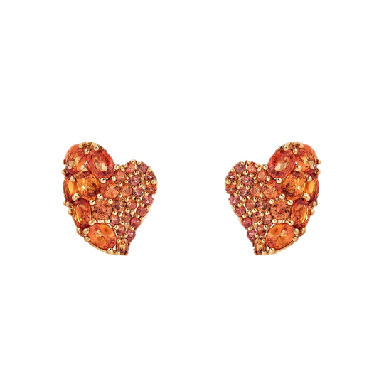 Rose Gold Wave Heart Small Earring - Orange Sapphire