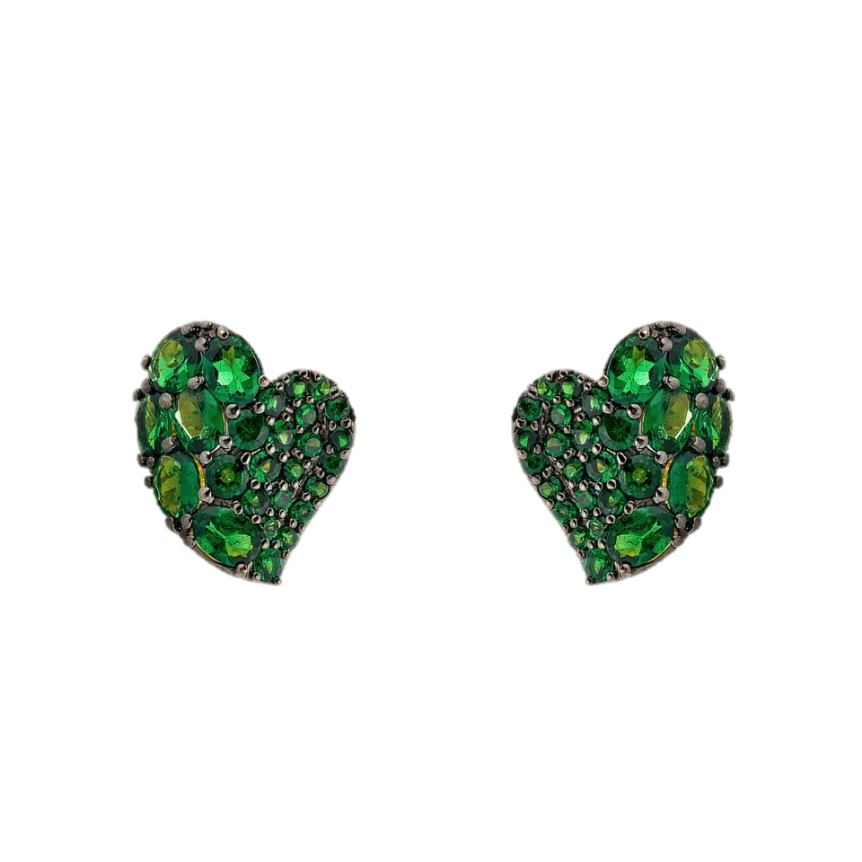 Yellow Gold Wave Heart Small Earring - Tsavorite