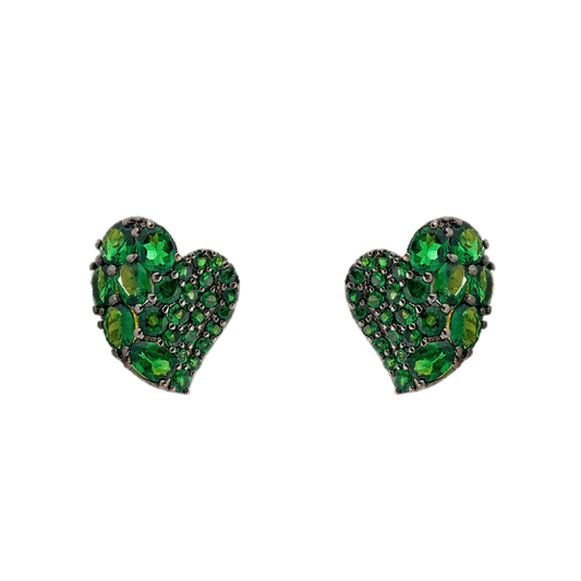 Yellow Gold Wave Heart Small Earring - Tsavorite