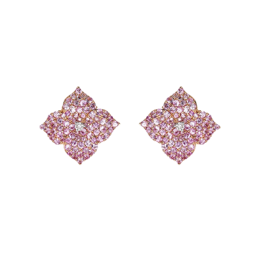 Rose Gold Fiore Small Flower Earrings - Pink Sapphire