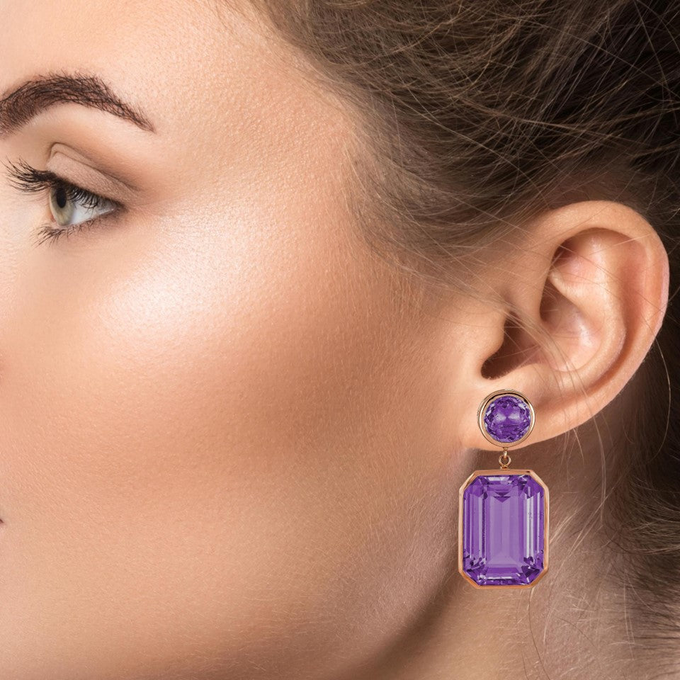 Rose Gold Pietra Drop Earrings - Amethyst