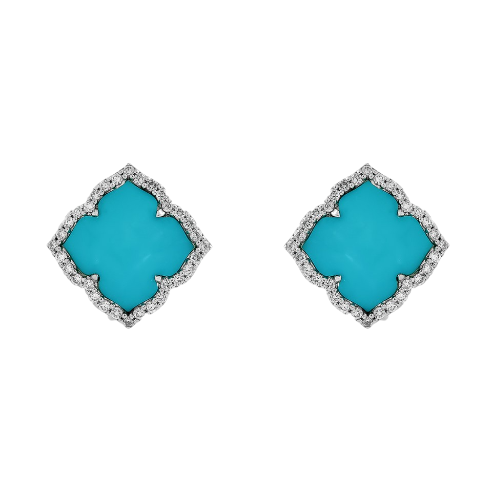 White Gold Capri Small Flower Earrings - Turquoise